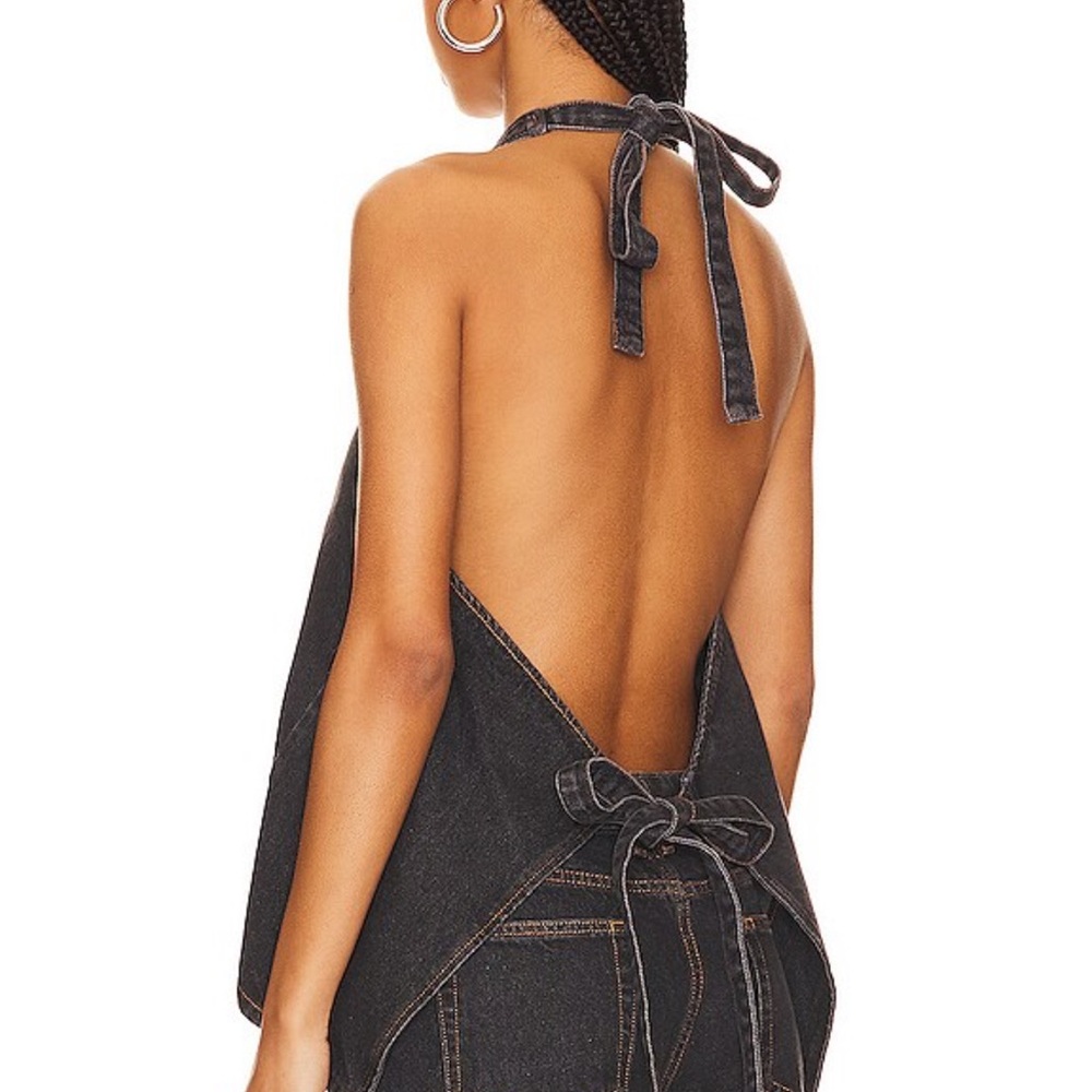Lioness Top Model Denim Halter Top  Black NWT
